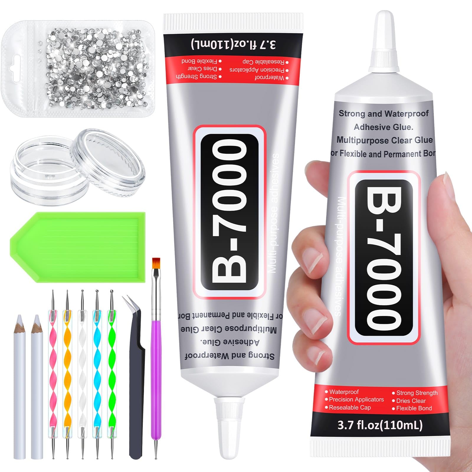 Mua B7000 Glue Clear for Rhinestones, 2Pcs 110mL B-7000 Jewelry Bead Gem  Glue with Crystal Rhinestones, Tweezer Dotting Rhinestone Tool for Clothe  Fabric Shoes DIY Crafts Jewelry Making Nail Art trên