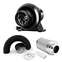 iPower 4 Inch 195 CFM Inline Circulation Vent Blower, Air Carbon Filter and 8 Feet Flexible Ducting, 4