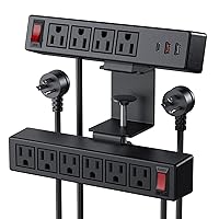 VILONG Desk Clamp Power Strip with USB, 2 in 1 Dual Layer Desktop Edge Power Strip, Removable Clamp Power Socket with 10AC Outlets & Switch, 10ft Extension Cord（Black）