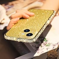 Compatible with iPhone 15 Bling Glitter Case for Women Cute Diamond Rhinestone Sparkly Acrylic Sticker Back Plating Metal Bumper Frame Protective Girly Fashion Luxury Cover Gold