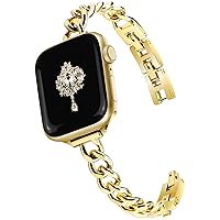 Slim Gold Band for Women Femine and Elegant Compatible with Apple Watch 38mm 40mm 41mm 42mm 44mm 45mm,Adjustable Metal Band Dressy Chain Bracelet for iWatch Series 9/8/7/6/5/4/3/2/1/SE