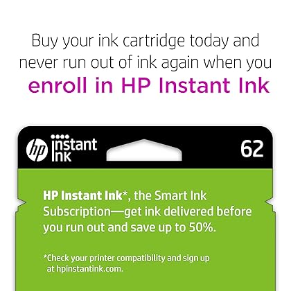 HP 62 Black/Tri-color Ink (2-pack) | Works with HP ENVY 5540, 5640, 5660, 7640 Series, HP OfficeJet 5740, 8040 Series, HP OfficeJet Mobile 200, 250 Series | Eligible for Instant Ink | N9H64FN