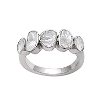 1.0 CT Uncut Polki Diamond 5 Stone Ring 925 Sterling Silver Platinum Plated Handmade Jewelry Wedding Gift for Women