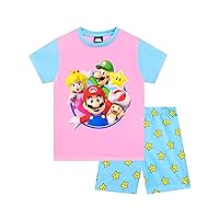 Super Mario Girls' Gaming Pajamas Short Sleeve Nightwear for Kids 5 Pink and Blue