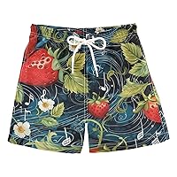 ALAZA Strawberries Music Notes Boy’s Swim Trunk Quick Dry Beach Shorts Swimsuit Bathing Suit Swimwear