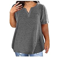 Plus Size V Neck T Shirts Women Short Sleeve Tops Casual Summer Tshirts Loose Fit Tee Plain Solid Color Oversized Blouses