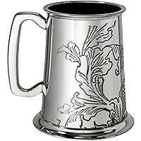 Pewter 1 Pint Acanthus Leaf Pattern Square Handle Acanthus Pattern Embossed All over Bright Polished Finish Pure Beer Tankard Perfect for Engraved Personalised Gifts for Men and Women