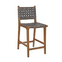 Ball & Cast Faux Leather Woven Counter Height Stool Kitchen Wooden Barstools, 24 inch Seat Height, Dark Grey