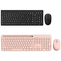 WisFox 2 Pack Wireless Keyboard and Mouse Combo, Pink Wireless Keyboard with Phone Tablet Holder, Ultra Slim Compact Keyboard, for Computer, Laptop, Windows