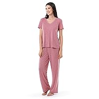 Fruit of the Loom Women's Short Sleeve Tee and Pant 2 Piece Sleep Pajama Set