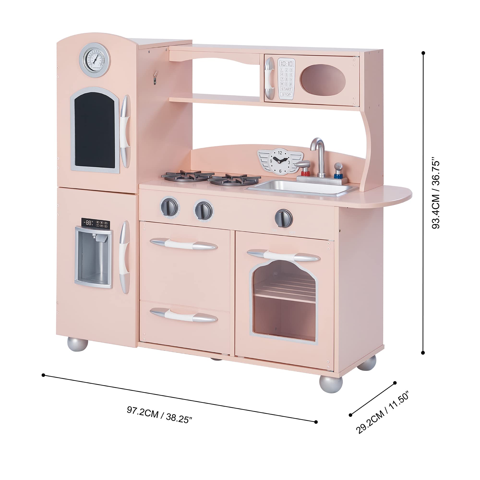 Teamson Kids - Retro Play Kitchen with Refrigerator. Freezer. Oven and Dishwasher - Pink (1 Pcs)