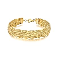 SISGEM 18k Yellow Gold Braided Bracelet for Women, 11mm Width Real Gold Italian Woven Link Bracelet Fine Jewelry Gift for Her, 7.5inch Adjustable Length