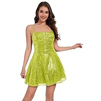 Sparkly Sequin Homecoming Dresses for Teens Short Spaghetti Strap Cowl Neck Prom Cocktail Dress
