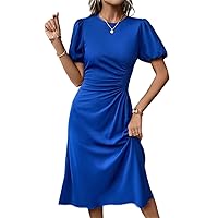 Women's Dress Solid Ruched Puff Sleeve A-line Dress