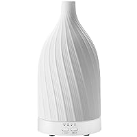 Essential Oil Diffuser, Ceramic Diffusers for Essential Oils, 200mL Handmade Stone Aromatherapy Diffuser with 7 Colors Lights, Waterless Auto Off for Home Office Room(White)