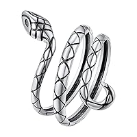 FaithHeart Spiral Snake Shaped Pinky Wrap Ring Vintage 925 Sterling Silver Serpent Jewelry for Men Women Open Adjustable