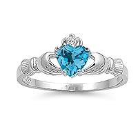 CHOOSE YOUR COLOR Sterling Silver Claddagh Heart Promise Ring