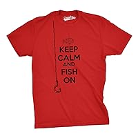 Mens Keep Calm and Fish On T Shirt Funny Tshirt Fisherman Tee Going Fishing