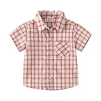 Top for Boys Kids Toddler Flannel Shirt Jacket Plaid Short Sleeve Lapel Button Down Shacket Baby 2t Boys Play