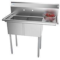 KoolMore 2 Compartment Stainless Steel NSF Commercial Kitchen Prep & Utility Sink with Drainboard - Bowl Size 14