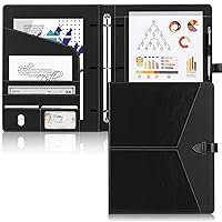 Toplive Padfolio 3 Ring Binder (1'' Round Ring) Business Portfolio Folder for Interview, Conference and Presentation, Black