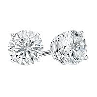 0.25-2.00 Carat Round Lab-Grown White Diamond or Cubic Zirconia 4 Prong Solitaire Unisex Stud Earrings in 925 Sterling Silver