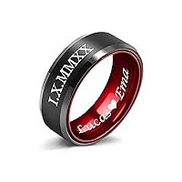 Custom Engraved Tungsten Engagement & Wedding Ring for Men - 6MM 8MM Matte Black, Bevelled Edge Promise Band