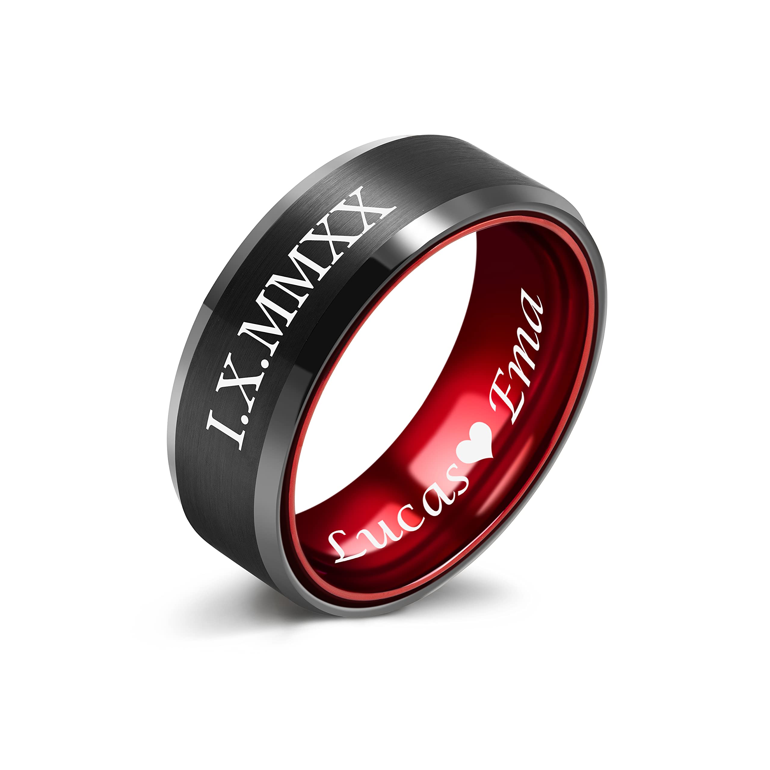 LerchPhi Tungsten Mens Wedding Band 6MM 8MM Matte Black Promise Ring For Him Custom Engrave Bevelled Edge Mens Ring