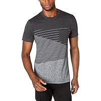Mens Blocked-Strip Front-Pocket T-Shirt Gray L