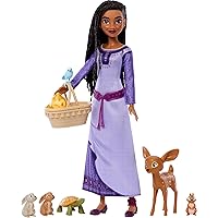 Mattel Disney Wish Toys & Accessories, Woodland Animals of Rosas Set with Asha Fashion Doll & 6 Surprises Including Animal Figures, Inspired by the Movie