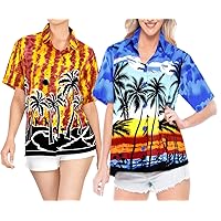 LA LEELA Women's Hawaiian Blouse Shirt Button Down Aloha Camp Shirt Work from Home Clothes Women Beach Shirt Blouse Shirt Combo Pack of 2 Size XXL