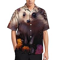 Hedgehog Garden Hawaiian Shirt for Men Summer Beach Printd Short Sleeve Button Down Shirts