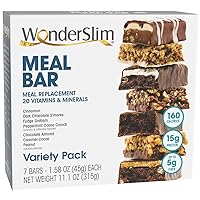 WonderSlim Meal Replacement Protein Bar, Variety Pack, 160 Calories, 15g Protein, Up To 5g Fiber (7ct)