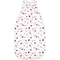 Adjustable Organic Cotton Baby Sleeping Bag, Wearable Blanket by Woolino. Universal Size Sleep Bag Sack for Infant to Toddler, Fits 2 Months - 2 Years, TOG 1, Hearts