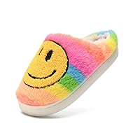 Smile Face Slippers for Girls Boys Toddler Slippers Soft Plush Slippers Big kids slippers Size 7 Rainbow smile slippers