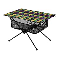 Color Blocks Great Festival Folding Portable Camping Table for Women Men Sturdy Beach Table with A Hanging Mesh Bag Easy to Assemble Camping Gear for Picnic Camp