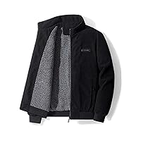 Jackets for Men - Men Letter Patched Zip Up Corduroy Thermal Coat (Color : Black, Size : Medium)