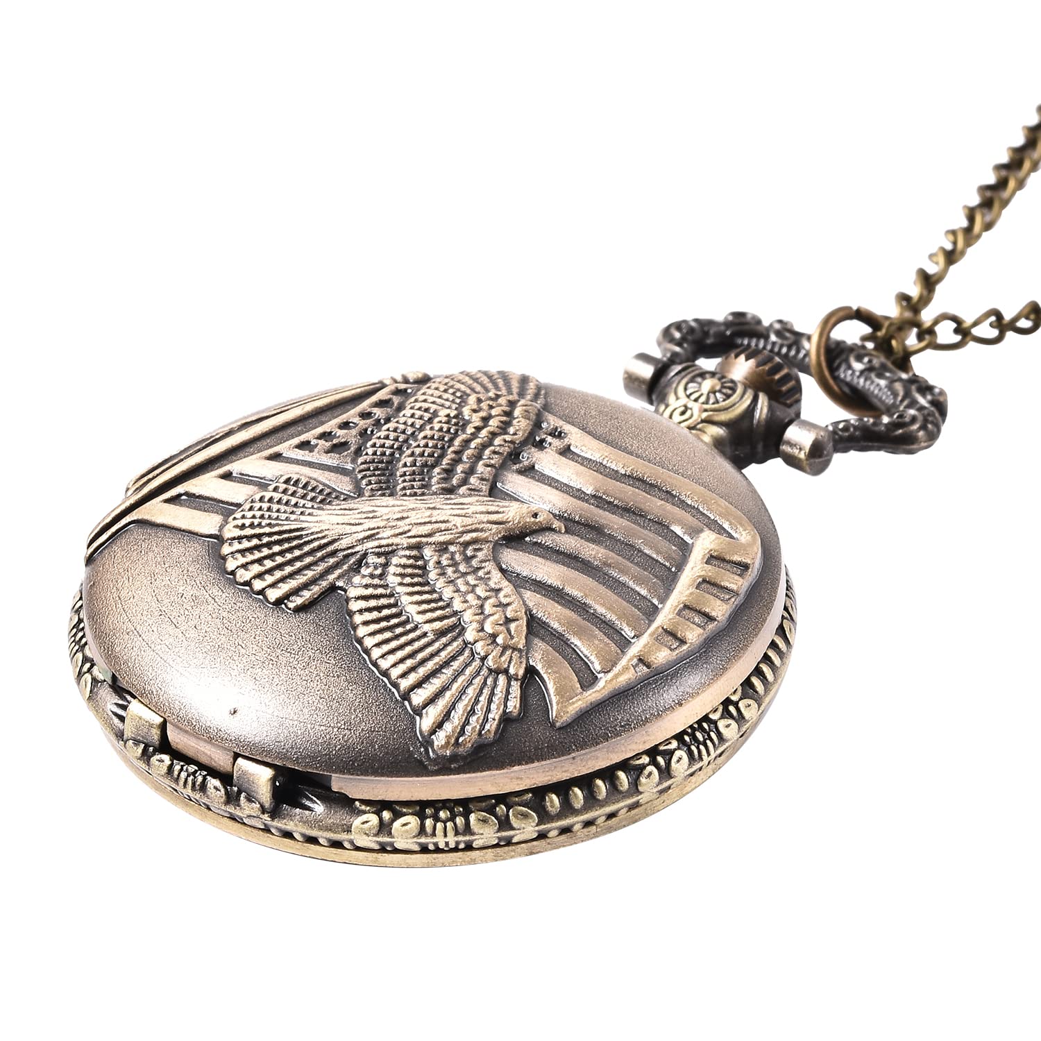 SHOP LC DELIVERING JOY Strada Japanese Movement Eagle Spread Wings Pattern Pocket Watch with Iron Chain Birthday Gifts