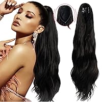 Fashion Icon 20 inch Ponytail Extension Drawstring Pony Tail Hair Extension With Clip in Claws Available For 2 Wearing Ways Ponytail Hairpieces Natural Black 5.13 OZ Synthetic Ponytail Extension
