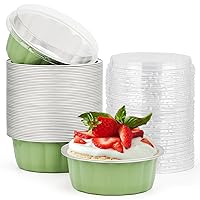 Beasea Disposable Ramekins 8oz, 50 Pack Pea Green Aluminum Foil Cups with Lids, Disposable Creme Brulee Muffin Cupcake Baking Cup Mini Pudding Cups for Party Wedding Birthday