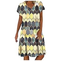 XJYIOEWT Red Plus Size Dresses for Curvy Women Wedding,Diamond Colorful Women Sleeves V-Neck Casual Print Dress Short Sh
