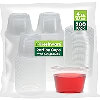 Freshware Plastic Portion Cups with Lids [4 Ounce, 200 Sets] Disposable Plastic Cups for Meal Prep, Salad Dressing, Jellos Shot Cups, Souffle Cups, Condiment and Dipping Sauce Cups