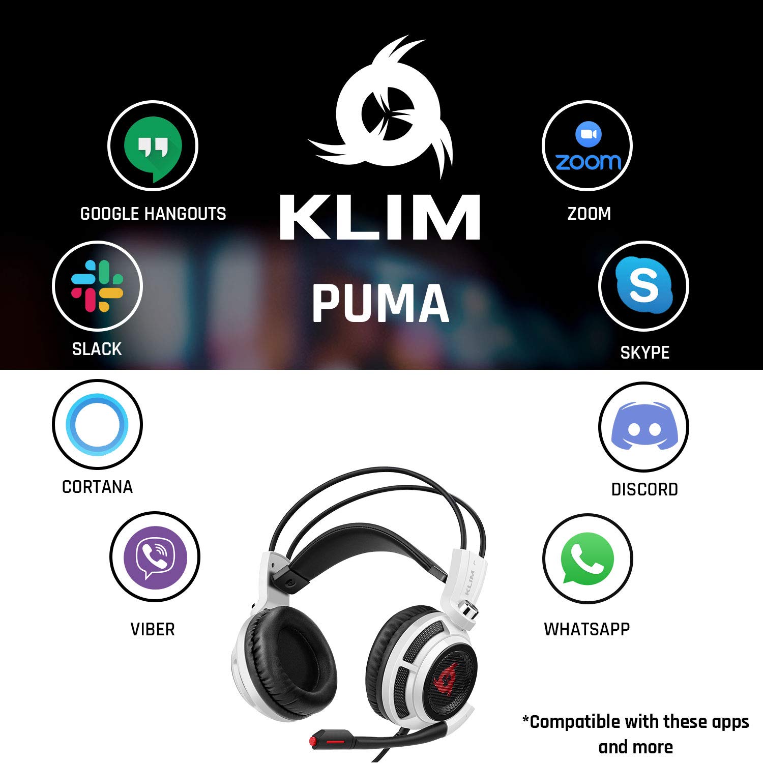Klim Puma - USB Gamer Headset with Mic - 7.1 Surround Sound Audio - Integrated Vibrations - Perfect for PC and PS4 Gaming - New 2022 Version - White