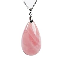 Jewelry Pendant Natural Rose Quartz Crystal Water Drop Gemstone Necklace