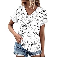 Womens Short Sleeve Blouses Tops Dressy Casual V Neck T-Shirts 2024 Fashion Summer Loose Fit Comfy Tunic Tees Ladies Clothes