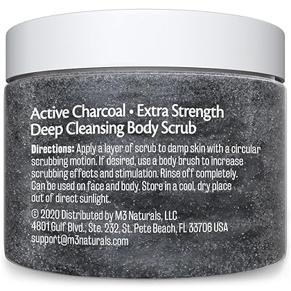 Charcoal Exfoliating Body Scrub Polish with Collagen & Stem Cell Gentle Body Exfoliator Face Scrub Bump Eraser Best Shower Scrub Skin Exfoliant Moisturize Skin Exfoliate Absorbs Nutrients by M3 Naturals