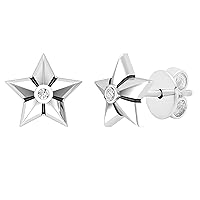 Dazzlingrock Collection Ladies Fashion Solitaire Star Stud Earrings, Available in Various Round Diamonds & Metal in 10K/14K/18K Gold & 925 Sterling Silver