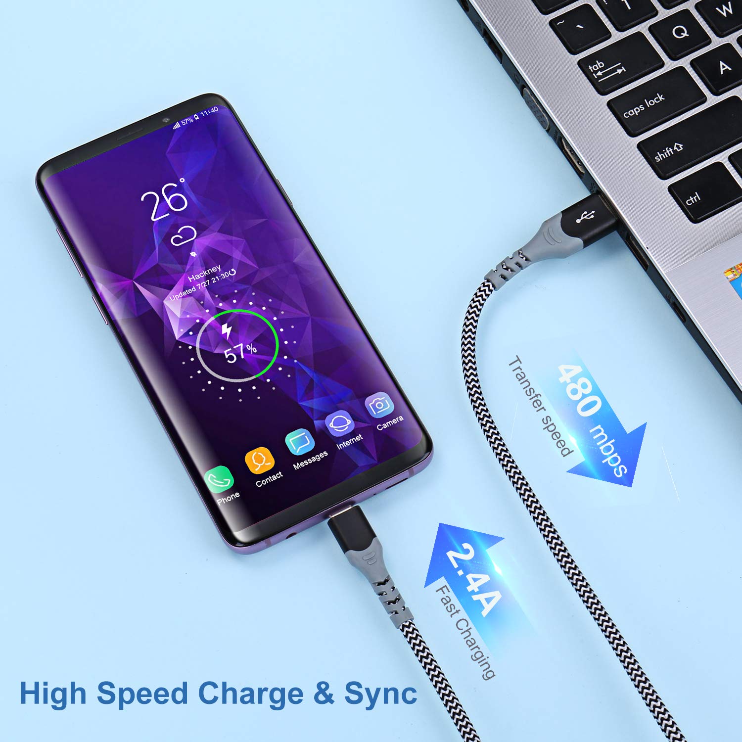 Adaptive Fast Charging Wall Charger with USB C Cable 10Ft, Excgood Fast Charger Power Adapter USB Type C Cable Fast Charging Compatible with Samsung Galaxy S23 S22 S21 S8 S9 S10 A13 A14 A03s-Black