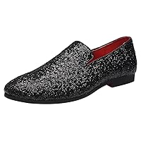 Men Loafer Metallic Textured Slip-on Glitter Fashion Slipper Moccasins Casual Dress Shoes Red Blue Green