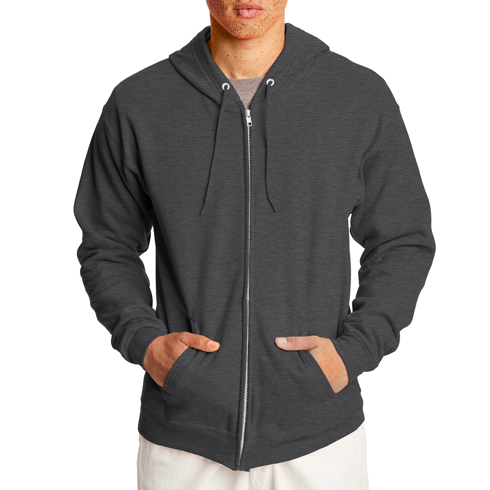 Hanes Men's Hoodie, EcoSmart Fleece Zip-Front Hooded Sweatshirt, Cotton-Blend Fleece Hooded Sweatshirt, Mid-Weight Zip-Up